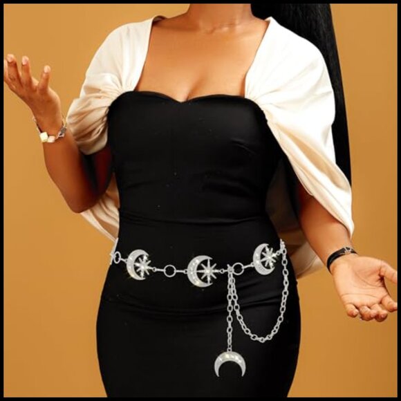 Rhinestone Moon Star Waist Chain Adjustable Body Jewelry Belt